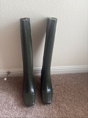 Jeffrey Campbell Olive Green Over-the-Knee Square Toe Zip Boots